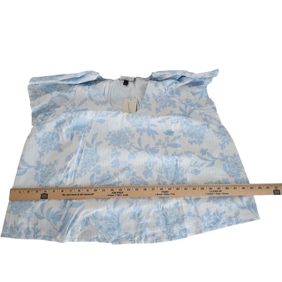 Universal Thread Blue Floral Flutter Sleeve V-Neck Blouse 1X New - Picture 8 of 11